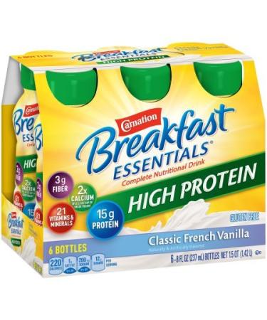 Carnation Breakfast Essentials High Protein Ready to Drink, Classic French Vanilla, 8 Fl Oz Bottle, 6 Pack
