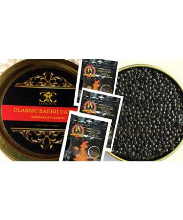 125 GR.Caviar Baerii Classic (Siberian Sturgeon) & 3 x 100 g. Smoked Scottish Salmon