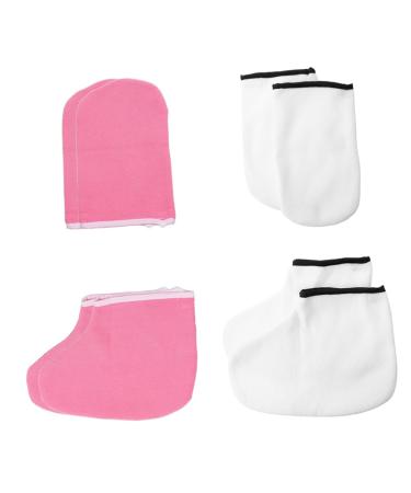 PLAFOPE 4 Pairs Hand and Foot Mask Hand & Foot Mask Moisture Gloves for Dry Hand Paraffin Wax Mitts Skin Care Glove Paraffin Mittens Cracked Hands Kit Shower Glove Heat Preservation Glove