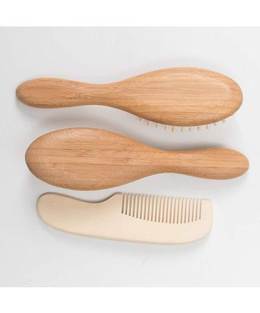 Milisten 3PCS Wooden Baby Hair Brush & Comb Set - Natural Goat Bristles - Gentle Hair Cleaning for Newborns and Toddlers - Registry Gift - Buy Online on SooperMarket.com