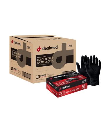 Dealmed Nitrile Exam Gloves Disposable Non-Irritating Latex Free Medical Gloves Multi-Purpose Use for First Aid and Medical Facilities Black (Large Case of 1000)