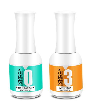2 in 1 Dip Powder Top & Base Coat and Activator for Dipping Powder Nail Starter Kit, 15ml/ Bottle Dip Powder Liquid Set,Dry Fast Easy to Apply No need UV/LED Cured, dip manicure kit.