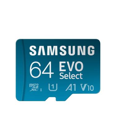 SAMSUNG EVO Select Micro SD -Memory -Card + Adapter, 64GB microSDXC 130MB/s Full HD & 4K UHD, UHS-I, U1, A1, V10, Expanded Storage for Android Smartphones, Tablets, Nintendo -Switch (MB-ME64KA/AM)