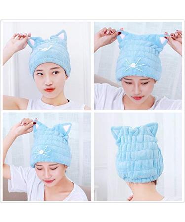 OrangeTag 2Pcs Ultra Absorbent Microfiber Hair Towel Wrap with Cute Kitty Ears for Women & Girls | Quick Drying Bath Tool Hat - Buy Online on SooperMarket.com