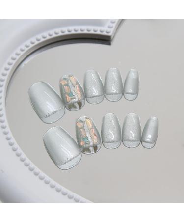 Senvenski Short Coffin Press On Nails Jelly Green Glitter Cat Eye Magnetic Holographisch Fake Nails Shimmery Acrylic Nails Full Cover with Nail Glue for Women and Girls (CD052) - Buy Online on SooperMarket.com