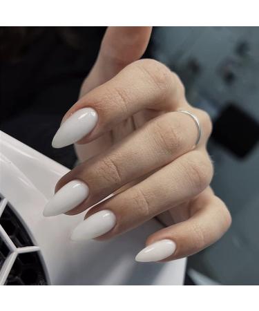 Summer White Almond Shaped Nails Press-on Nails KXAMELIE Glue on Nails Almond for Women Acrylic Nails Press on Medium Length Stick on Nails for Women Girls Daily Work Wear