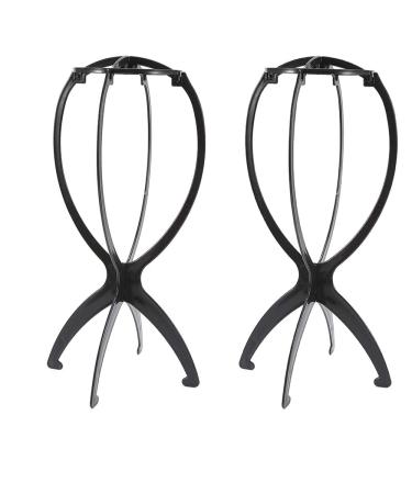 Wig holder 2 PCs portable folds wig stalls Short wig holes plastic black perceive stand.