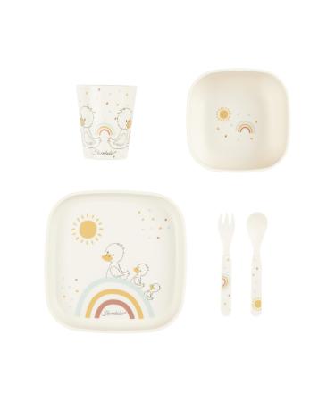 Cockpage set Entda Lou Ecru 5 Set for boys and girls consisting of drinking cups angular plates square breed and spoon and fork