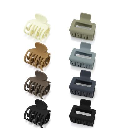 ATODEN Small Hair Clips Mini Claw Clips for Thin Hair 8Pcs Cute Hair Clips 2'' Square Neutral Claw Clips 1.5'' Double Row Teeth Matte Medium Hair Clips for Thick Thin Fine Short Hair Rectangle Jaw Clips Nonslip Hair Styl...