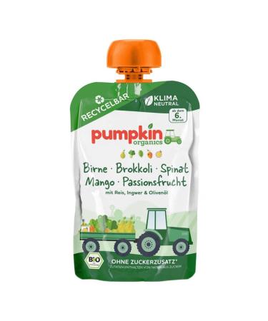 Pumpkin Organics Quetschie - with pear broccoli spinach mango 100g (pack of 2)