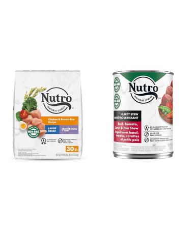 NUTRO Natural Choice Senior Large Breed Dry Dog Food & NUTRO Hearty Stew Adult Wet Dog Food Chunky Beef Tomato Carrot & Pea Stew 355g Can (Pack of 12) Dry Dog Food + Wet Dog Food Chicken 13.6 kg (Pack of 1)
