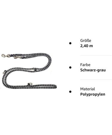 Dogeline Double Leash for Medium Dogs up to 45kg - 39 Colors 2.40m Stable Practice Line (Black & Gray) - Buy Online on SooperMarket.com