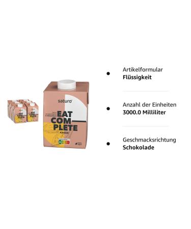 Saturo Cocoa Drinking Meal - Vegan Astronaut Food with Protein & Nutrients | 6x500ml | 500kcal Per Pack - Buy Online on SooperMarket.com