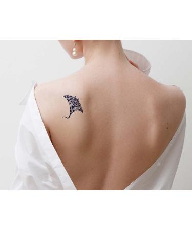 Polynesian Style Navy Blue Manta Ray Temporary Tattoo - Lasts 1-2 Weeks - Realistic Design for Chest, Neck, and Arms - 4 Sheets - Buy Online on SooperMarket.com