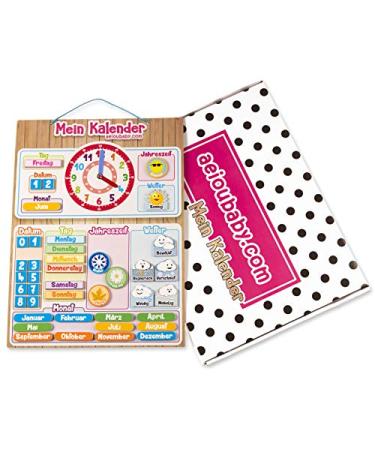 Magnetic children's calendar watch learning game date weather and time for wall or refrigerator 43x32cm.Ideal box as a gift for children's birthday at school or in kindergarten (German)