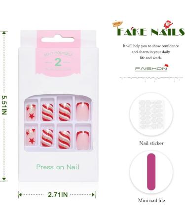 Vatocu Christmas False Nails - Short Red Press on Nails with Snowflakes, Elk, Snowman Design (24pcs) - Acrylic Stick on Nails for Women and Girls - Buy Online on SooperMarket.com