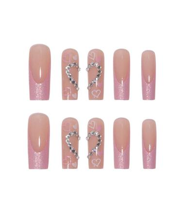 RikView Long Pink French Tip Press-On Nails - Square Acrylic Nails for Women | 24 PCs Set - Buy Online on SooperMarket.com