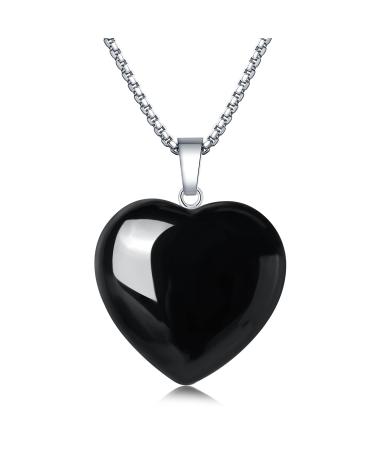 XIANNVXI Black Obsidian Necklace 1.2" Healing Crystal Heart Gemstone Pendant Necklaces Natural Spiritual Witchcraft Reiki Quartz Stone Jewelry for Women Girls Black - Obsidian