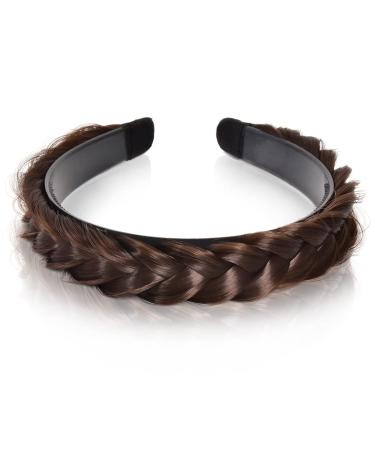 VUKU Braided Headbands  Fluffy 2 Strands Synthetic Hair Braid Headband  Wide with Tooth Non-Slip Twist Hair Braided Headbands for Girls Women (Brown)