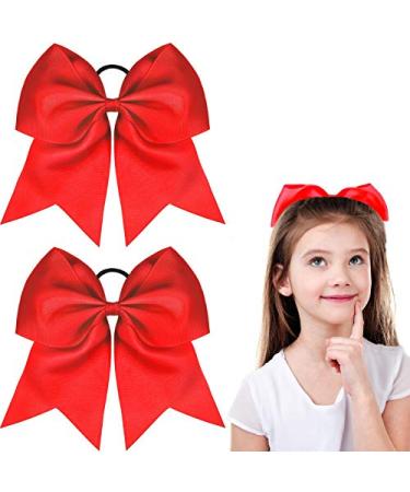 2 Packs Jumbo Cheerleading Bow 8 Inch Cheer Hair Bows Large Cheerleading Hair Bows with Ponytail Holder for Teen Girls Softball Cheerleader Outfit Uniform (Red)
