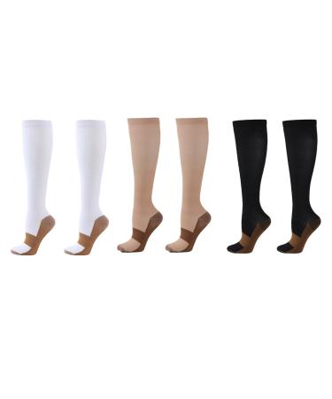 Cacacook compression sports stockings 3 pairs of compression stockings breathable stretchable sweat absorbing knee-high compression stockings for Sport S-M