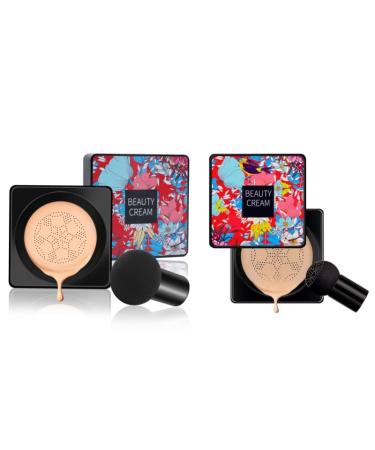 Lovelycat Mushroom Head Air Cushion BB Cream Even Skin Tone Makeup Base PrimerConcealer Lasting Nude Makeup Moisturizing Brightening Pigment CC Liquid Foundation (C-2PC)