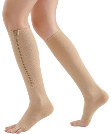 3 Pairs Zipper Compression Socks for Women - Open Toe Toeless Knee High Support Stockings (Black Brown Gray) - L/XL - Easy On & International Shipping - Buy Online on SooperMarket.com