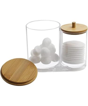 Garta Cotton Swab Holder with Bamboo Lid | Acrylic Qtip Dispenser | Round Cotton Swab Storage Organizer - Buy Online on SooperMarket.com