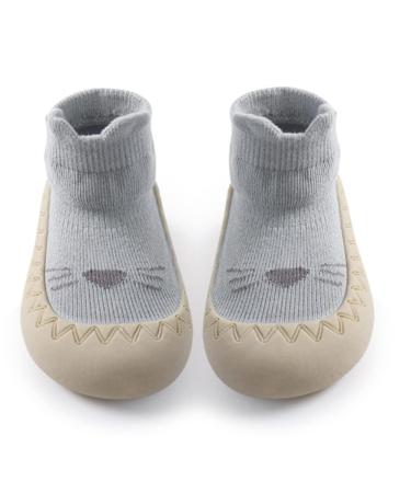 Toddler Sock Shoes Cute Baby First Walking Shoes Soft Sole with Grips for Boys Girls 12-18 Months Blue