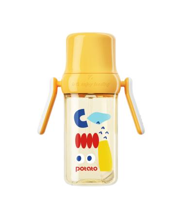 POTATO Sippy Cup For Toddlers with Straw Spill Proof  PPSU Learner Cup with Handle for Baby 1 year old  Water Bottle with weighted ball  10 Ounce Yellow
