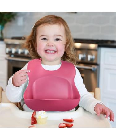Vicloon 2PCS Silicone Baby Bib Set | Waterproof Baby Feeding Bibs with Fork Spoon | Adjustable & Easy to Clean | Unisex Toddler Bibs (Pink-Yellow) - Buy Online on SooperMarket.com
