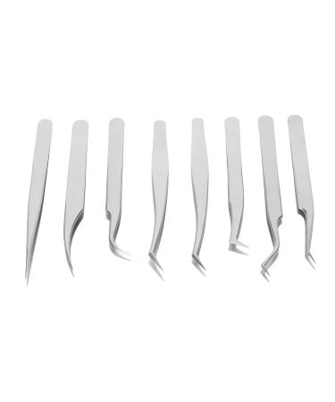 8-Part Stainless Steel Eyelash Extension Tweezers Set - Fine Lace Silver Tweezers for Perfect Eyelash Application - Buy Online on SooperMarket.com