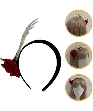 IMIKEYA Halloween Headband Red Rose Skull Headband Day Of The Dead Flowers Hairband with Skeleton Hand Zombie Bridal Cosplay Costume Hair Accessories - Buy Online on SooperMarket.com