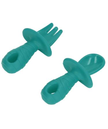 Silicone Spoon Fork Utensil Silicone Spoon Led Soft Chew For Weaning to Relieve Infant Anxiety (Green)