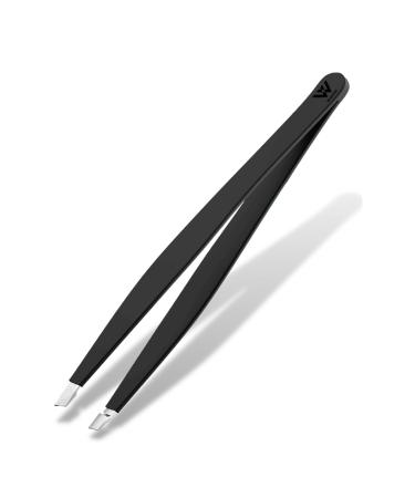 Wamza Tweezers for Facial Hair Women & Men - Pack of 1 -Slanted Eyebrow Tweezers Professional- Stainless Steel Precision Eyebrow Hair Pluckers/Tweezers for Women - for Chin & Fine Hair (Black)