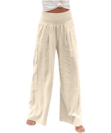 TUNUSKAT Women's Cotton Linen Wide Leg Palazzo Pants with Pocket - Medium, Khaki - Buy Online on SooperMarket.com