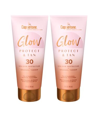 Coppertone Glow Protect and Tan Sunscreen Lotion + Gradual Self Tanner SPF 30 Sunscreen 5 Fl Oz Tube Pack of 2