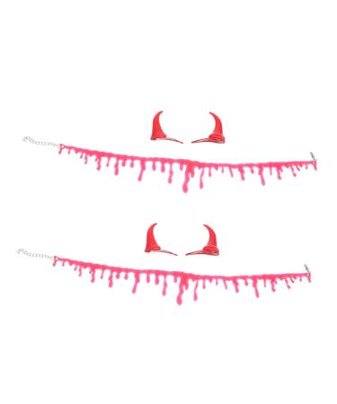 ABOOFAN 2 Sets Hairpin Blood Necklace Childrens Demon Costume Ox Horn Hair Clip Devil Horns Hair Clip Devil Costume Accessory Hair Clips Ornament Kits Halloween Hair Supplies Plastic
