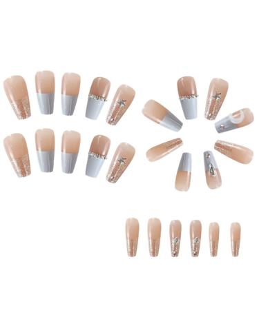 yilin 1Set Star Moon Color Blocking Wearable Nail Sea Salt Macaron Color Clear Diamond Model