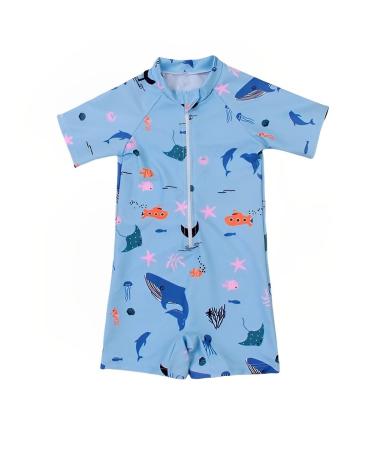 PythJooh Baby Boy Swimsuit Zipper Rash Guard One Piece Beach Swimwear Shark Print Shorts Swimming Outfits 0-5Years 18-24 Months F - Sharks World