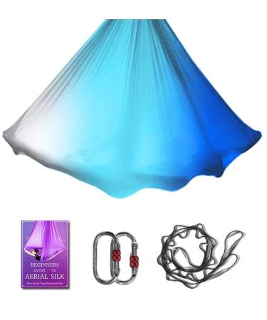 Aerial Yoga Hammock L:5M W:2.8M 5.5 Yards Aerial Pilates Silk Yoga Swing Set with 2000 Ibs Load Include Daisy Chain, Pose Guide Gradual Change Blue