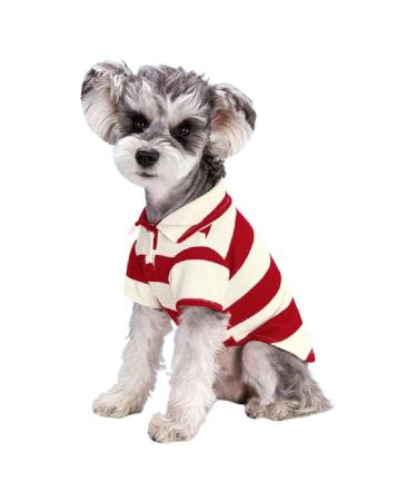 Polo shirt for small dogs two -legged strip shirt puppy costume summer t shirt fashionable clothing for bichon French bull dog dog shirt striped dog shirt breathable red medium