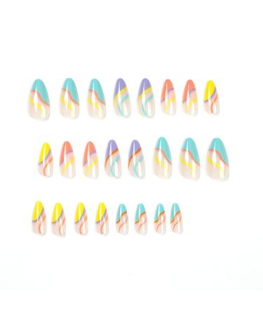 Buy Justotry 24-Piece Multi-Colored Almond & French Artificial Nails | Press-On Acrylic Fingernails for Women - Rainbow Swirl Design - Buy Online on SooperMarket.com