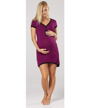 Happy Mama Women's Maternity Nursing Nightdress Shirt Gown 981p Plum & Black - Buy Online on SooperMarket.com