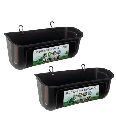 GIISH 2 Pack Chicken Goat Hanging Fence Feeder Black ABS for Deer Duck Dog and Piglets Goose Waterer Trough