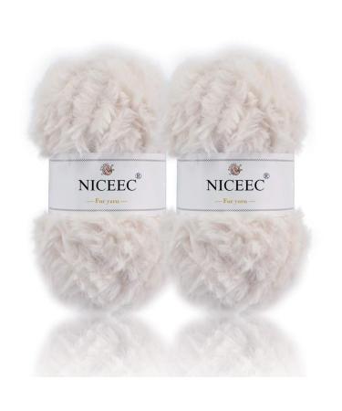 NICEEC 2 Skeins Super Soft Fur Yarn Chunky Fluffy Faux Fur Yarn Eyelash Yarn for Crochet Knit -Total Length 2 32m(2 35yds 50g 2)-Cream White Cream White 2 Pack