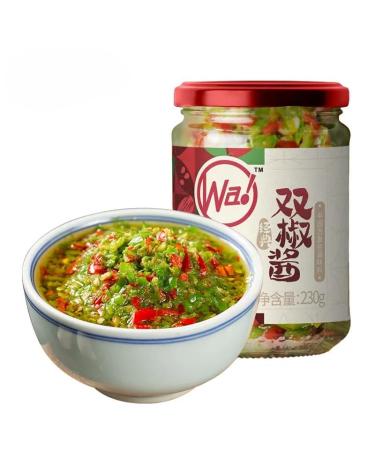 Sichuan specialty spicy Chili sauce and paste 230g/can green&red pepper chopped chili sauce delicious noodle sauce Chinese food instant spicy snacks (Double Pepper Sauce 1can) Double Pepper Sauce 1can