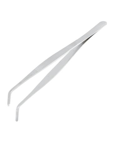 20cm Angled Slanted Tip Metal Curved Tweezer Silver Tone