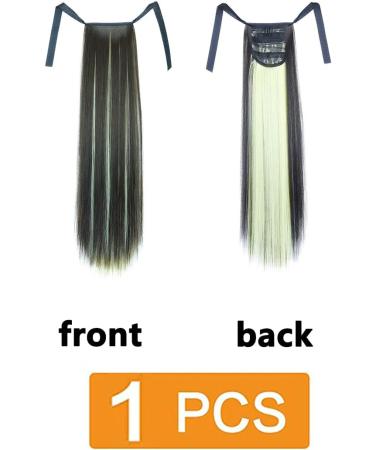 Prinfantasy Ponytail Extension | Long Straight Synthetic Wrap Around Hairpiece in Green Brown Ombre | Clip in High Heat Hair Extension 22 inch - Buy Online on SooperMarket.com