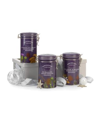 Cartwright & Butler Exceptional Shortbread Trio Selection | Demerara Shortbreads Flaked Almond and Chocolate Drop | Caddies Presented in A Gift Box